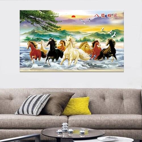 Eight Steeds Picture Horses Chinese style Canvas Painting Prints Wall Art Pictures For Living Room Decor Poster