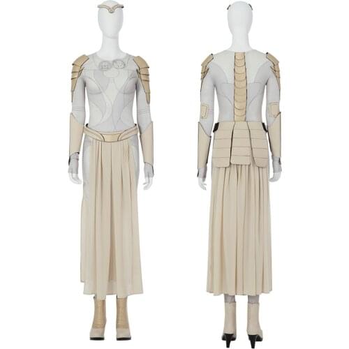 Movie Eternals Cosplay Costume Thena White Stage Performce Clothing Halloween Carnival Outfit Full Sets With High Heels Shoes