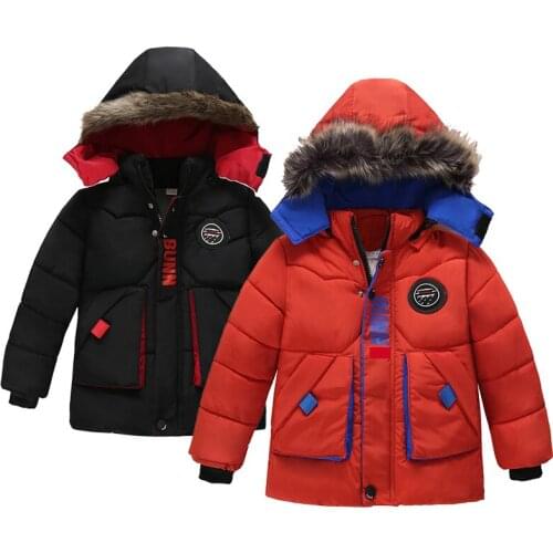 2021 Keep Warm Boys Jacket Autumn Winter Fashion Fur Collar Coat Zipper Hooded Girls Outerwear 2 3 4 5 Years Children Clothing
