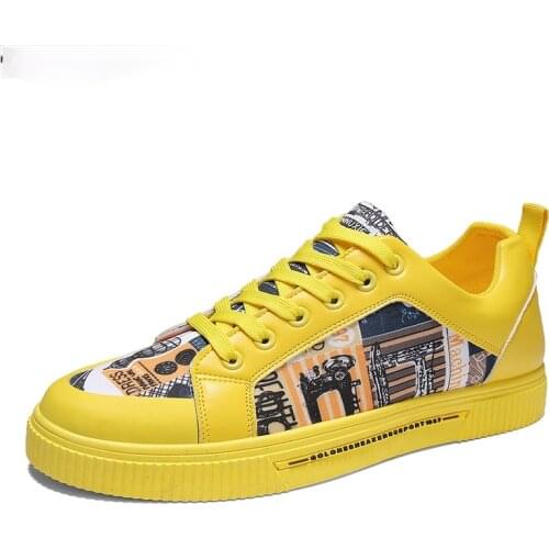 2021 New Men Shoes Fashion Graffiti PU Flat with Sneakers Spring/Autumn Casual Men Shoes Plus Size Colorful White Shoes