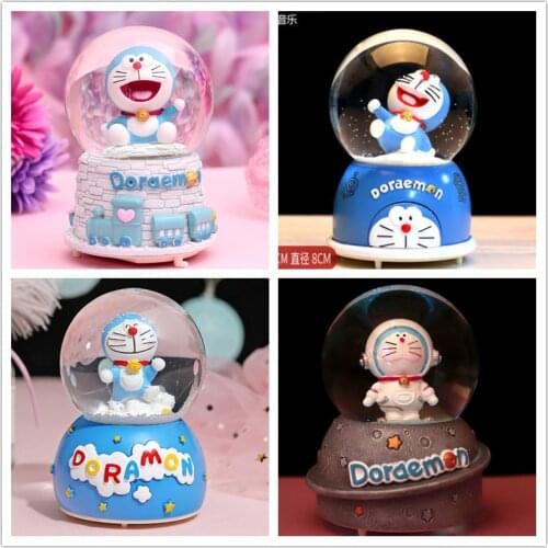 Crystal Ball Music Box Birthday Gifts Doraemon Star Moon Rainbow Glowing Snowflakes Music Box Home Decoration Desktop Ornament