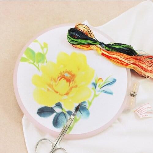 DIY Mulberry Silk Suzhou Flower Embroidery Kit with Hoop Flower Printed Patterns Needlework Chinese Cross Stitch Home Decor