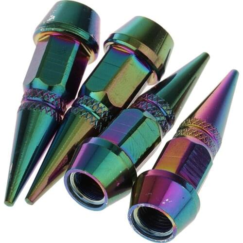 4x Long Valve Stem Caps Metal Thread Set for Wheel Tires Multicolor