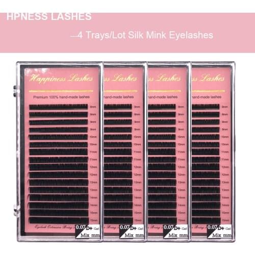 16Rows Mix Length Individual Premium Natural Long Soft Classic Silk Eyelash Extension For Professionals 100% Handmade 4Trays