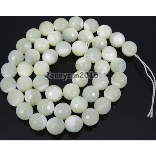 Natural White Mother Of Pearl MOP Stones 8mm Faceted Round Loose Beads 15'' Strand for Jewelry Making Crafts 5 Strands/Pack