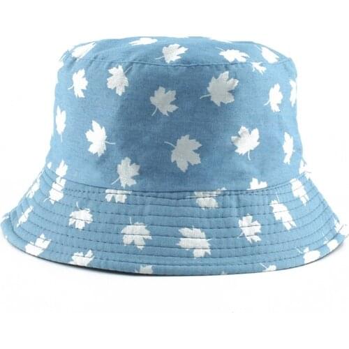 2020 New Maple leaf Print Fisherman Hat Denim Bucket Hats Reversible Bob Caps Hip Hop Gorros Men Women Panama Bucket Cap