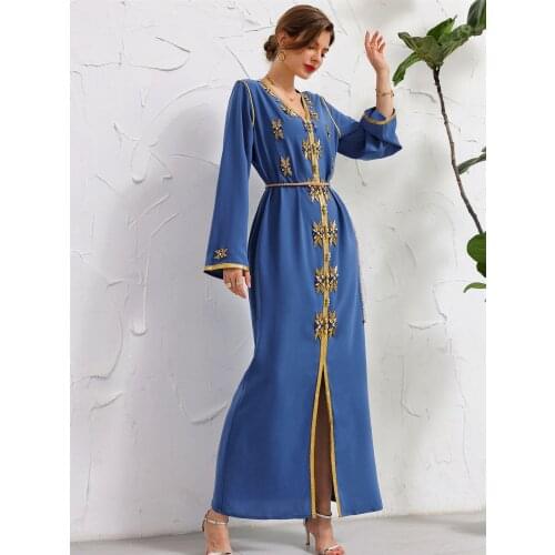 Latest diamond beading dress Muslim Robe abaya syari female full length embroidery Muslim abaya Worship Service abayas F2679