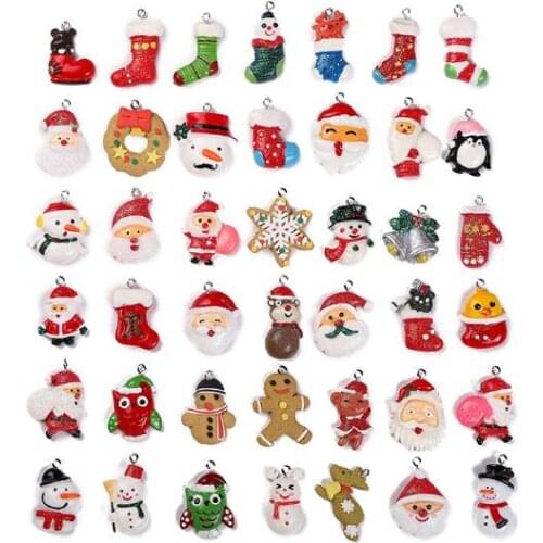 Christmas Pendants Ornaments Beads for Jewelry Making Xmas Tree Decor Kids Gift 30pcs/set