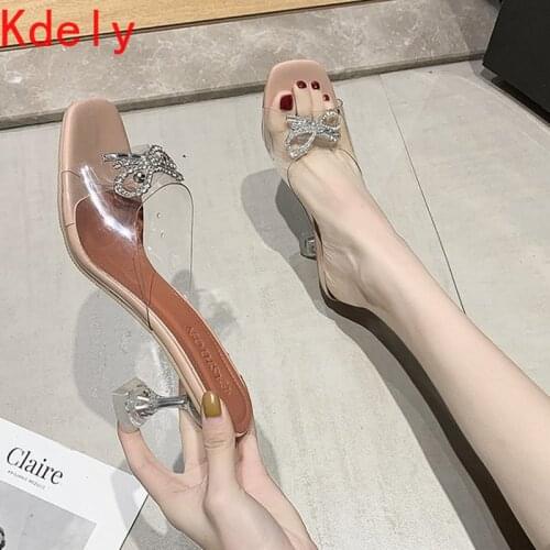 Crystal Transparent Sandals Women Glass High Heels Slippers Ladies Shoes Summer Diamonds Sandales Femmina Clear Sandalias