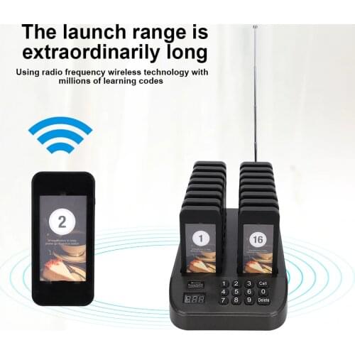 SU-66S 1 to 16 Wireless Pager Waiting System Restaurant Queuing Calling System 100-240V