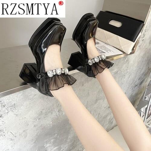 Chunky Heel High Heels 9cm Super High-heeled Casual Pumps 2021 New Korean Square Toe French Style Retro Mary Jane Shoes Trend