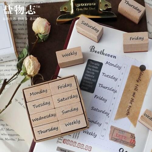 Vintage Month Schedul Wood Stamp Set Junk Journal Rubber Stamps for Scrapbooking Cards Decoration Embossing Craft standard stamp