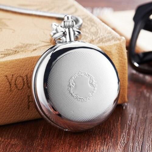 Vintage Silver Mechanical Pocket Watch Men Women Fob Chain Exquisite Sculpture Copper Automatic Retro Pocket Watch Gift