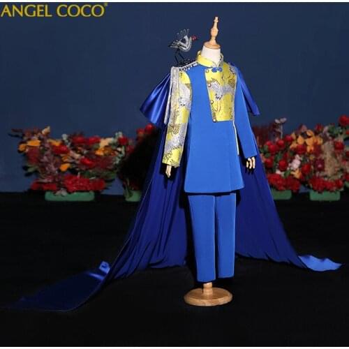 Top Quality Flower Boys Wedding Suit Kids Beauty Contest Model Show Catwalk Children Prom Party Performance Dresses Costume