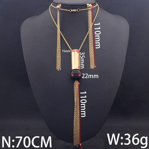Womans 70CM Long Chains Sweater Necklace & Stud Earrings Fashion Stainless Steel Jewelry Sets For Women SEUZBMBH1