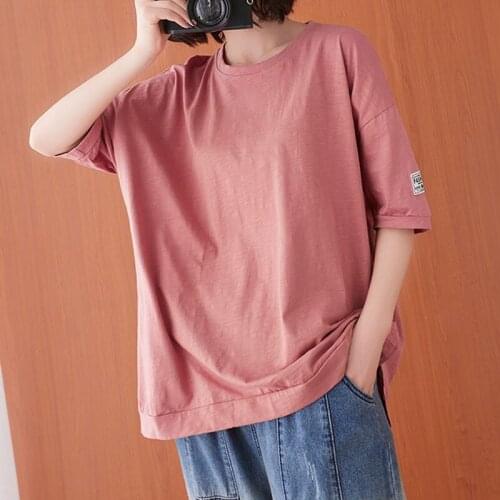 100% Cotton Oversized Women Loose Casual T-shirts New Arrival 2021 Summer Simple Style Solid Color Female Tops Tees S3613