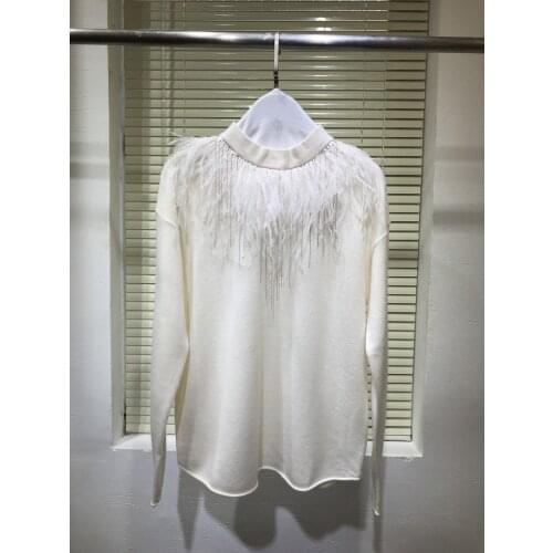 Ladies 2021 fashion new long sleeve sexy casual feather chain cashmere sweater 1008