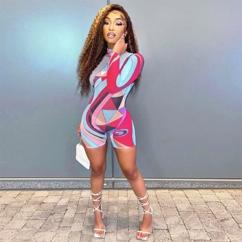 CHRLEISURE Short Jumpsuits for Women Sexy High Waist Bodycon Jumpsuit Anti Cellulite Tummy Control Printed Jumpsuit Women