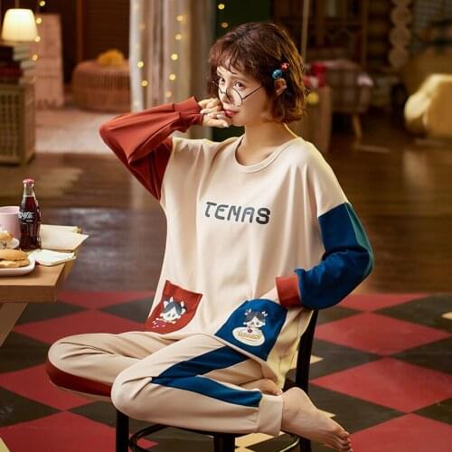 Womens Cotton Full Sleeve Plus Size Loose Fresh And Lovely Spring And Autumn Homewear Set