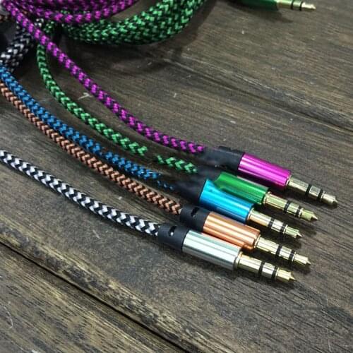 1PCS 1m Color Nylon Jack Aux Cable 3.5 Mm To 3.5mm Plug Audio Cable Male To Male Car Aux Cord