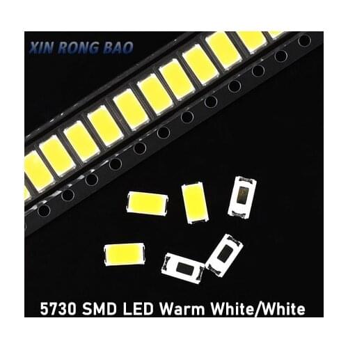 100-200pcs 5630/5730-CW/WW 0.5W-150Ma 50-55lm 6500K White/ Warm white Light SMD 5730 5630 LED 5730 diodes (3.2~3.4V)