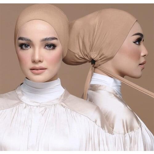 2021 Soft Modal Adjustable Underscarf Cap Cotton Muslim Inner Hijab Stretchy Headscarf Bonnet Islam Under Hijab Femme Head Wraps