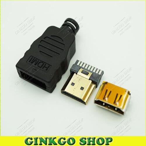 25sets/lot HDMI-compatible Jack Male with Plastic Shell +HDMI-compatible Female 19pin Connector HDMI-compatible Male Plug Jack