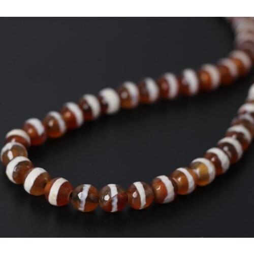 3Strands/Lot Wholesale 8mm 10mm 12mm Red&White One Line Stripe Tibetan Dzi Onxy Faceted Round Loose Beads,DIY Jewelry Making