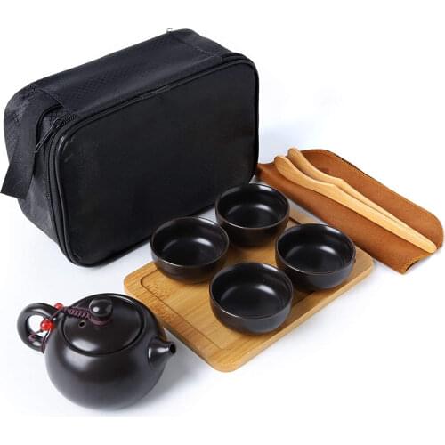 9pcs Handmade Chinese Kungfu Gongfu Tea Set Porcelain Teapot/Teacups/Bamboo Tea Tray/Tea Clip/rag with A Portable Travel Bag