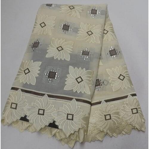 Free shipping (5yards/pc) high quality cream color African cotton lace fine embroidered Swiss voile lace fabric for party CLP327