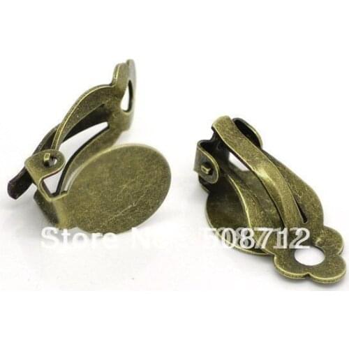 Free shipping!!! Bronze Tone Cameo Setting Earring Clips 18*10mm
