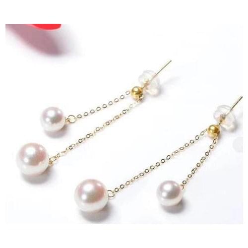 Noble jewelry 18k 7-8mm 9-10 MM natural SouthSea akoya Pearls earrings free shipping