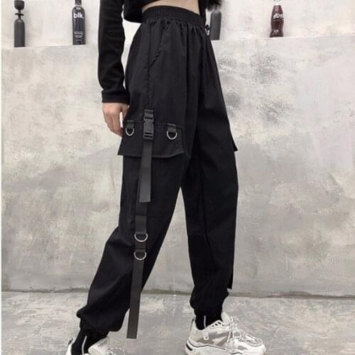 Punk Cargo Pant Women Spring Autumn Plus Size Pocket Harajuku Joggers Hippie Chain Loose Black Pants Ladies Casual Trousers B054