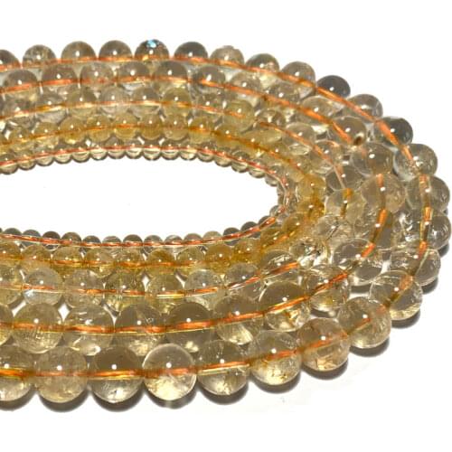 Wholesale Clear Yellow Citrine A 100% Natural Loose Round Stone Beads For Jewelry Making DIY Bracelet Necklace 6/8/10MM 15