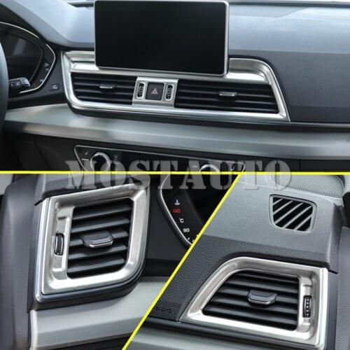 For Audi Q5 Stainless Center Console & Side Air Vent Outlet Cover Trim 2017-2021 3pcs Car Accessories Interior Car Decor