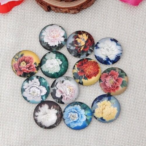 DoreenBeads Vintage Transparent Flower Pattern Round Glass Dome Seals Cabochon DIY Making Earrings Jewelry Findings 12mm, 100PCs