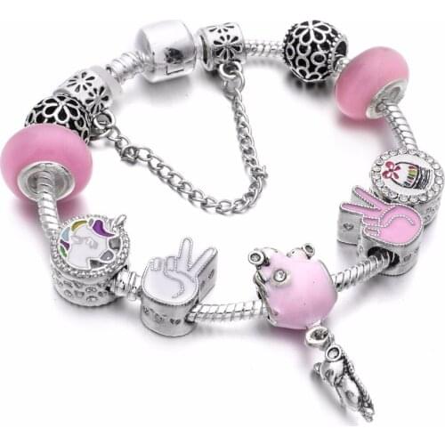 Dropshipping Balloon & Elephan Pendant pink Crystal Charm Bracelets Fits Pa Bracelet For Kids DIY Handmade Jewelry