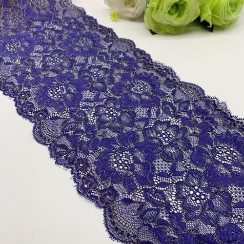3y/lot Width 18.50cm Nice Bounce Elastic Stretch Lace Trim Blue Skirt Hem For Dress Sewing Applique Costume Golden Foil