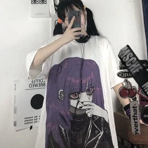 INS Punk Dark Streetwear Female Tee Cartoon Gothic Girls T-shirt Japanese Harajuku Casual Tops Loose Summer Women T-shirts Tops