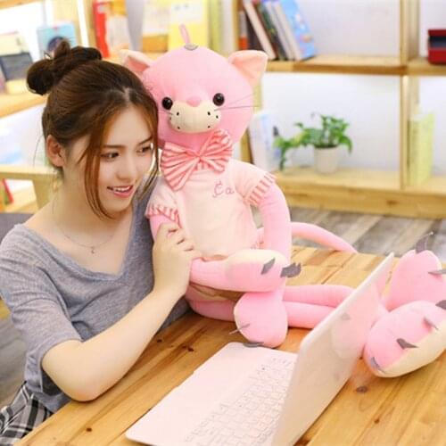 Kawaii pink cat plush doll big stuffed soft cartoon cats toy animals pillows long legs cat toys wedding decoration 39inch 100cm
