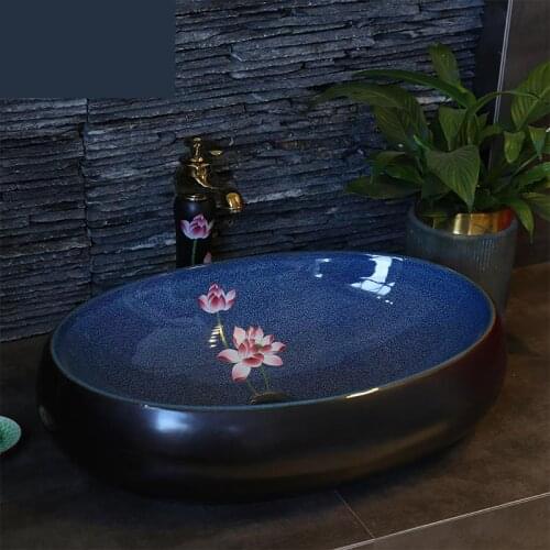Lotus pattern Art Ceramic Table Washing Basin home sink bowl oval ceramic wash basin bathroom sink