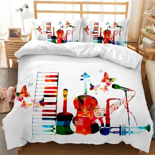 Music Series Duvet Cover Headphone Painting Style Quilt Cover Guitar Melody Bedding Set Queen King Full Size Comforter Cover Set