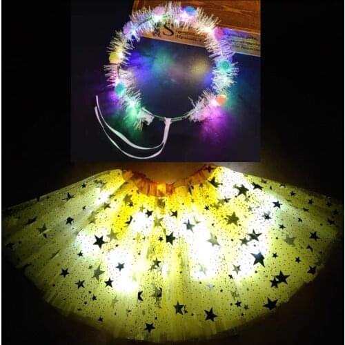 Garland set skirt girl childrens skirt luminous skirt led childrens skirt birthday tutu party dress star gauze skirt yellow