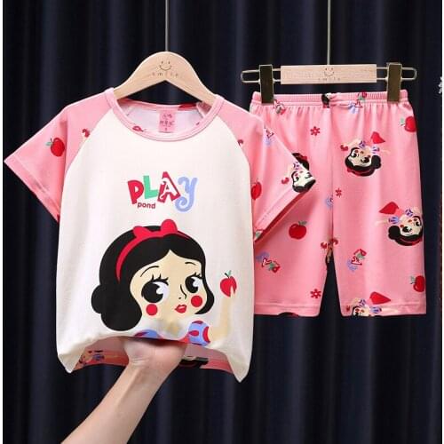 Summer Girl Snow White Print Pajamas Sets Kids Princess T Shirt With Shorts Children One Piece Luffy Homewear Anime Costume 2021
