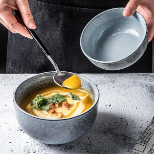 LingAo Creative Nordic porcelain tableware retro rice bowl personalized dishes bowl large noodle bowl simple soup bowl