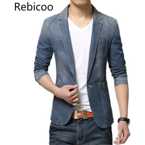 M-3XL Men Denim Blazer Jackets Men Blazer Slim Fit Terno Blaser Masculino Jaquetas Mens Suits Blazer Man Jeans Coats