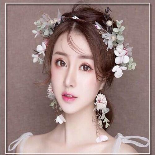 2020 New Super Fairy Bride Sen Headdress Earrings Handmade Wedding Hair Accessories Set