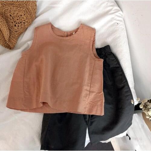 2021 new style girls boys vest summer cotton linen fashion kids waist vest