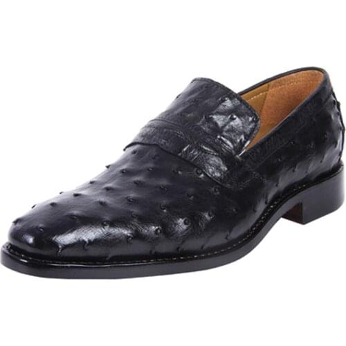 Hulangzhishi new manual custom Men dress shoes Ostrich leather business party formal shoes male Ostrich Leather shoes