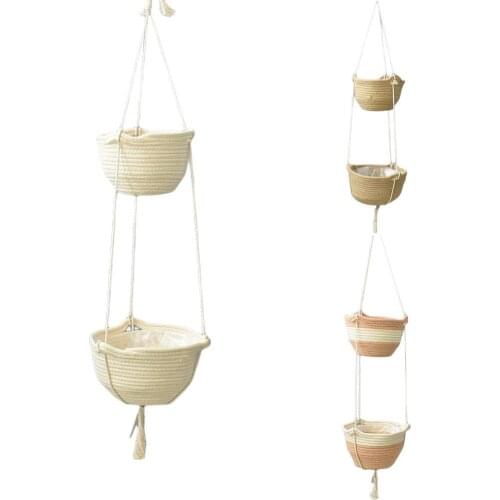 Hanging Planters 2-Tier Hanging Plant Pot Holder Handmade Woven Hanging Flower Baskets For Indoor Outdoor Home Decor